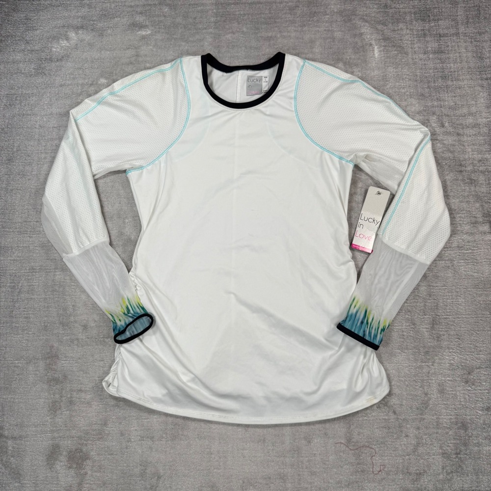 Lucky in Love Top Women Large White Mesh Athletic Vaportex Tennis Long Sleeve